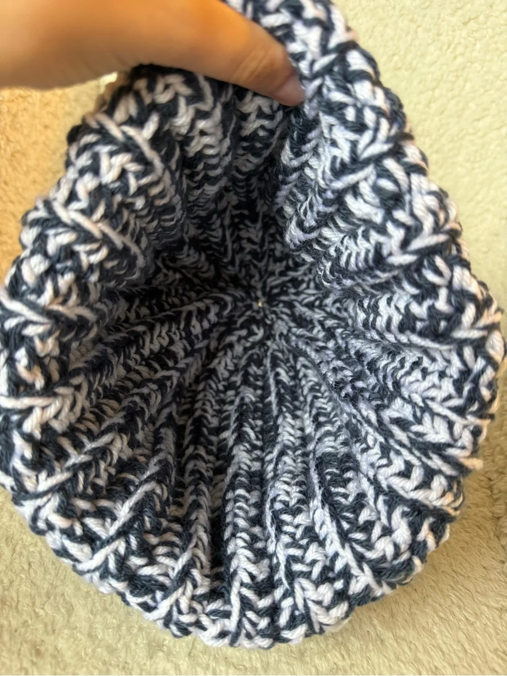 Navy blue and white chunky handmade crochet beanie: winter ski